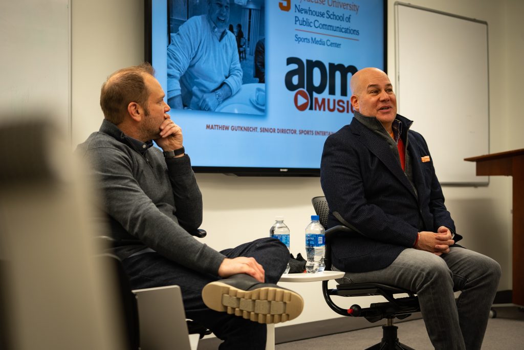 Professor Jordan Kligerman speaks with Matthew Gutknecht (photo by Brett Rood)