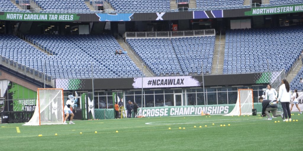 UNC goalie Betty Nelson warming up.
