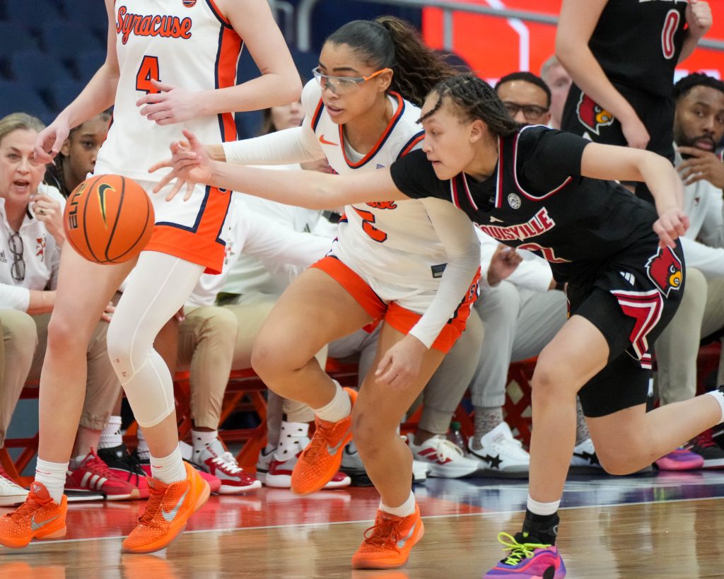 Laila Phelia turns the ball over against Louisville.