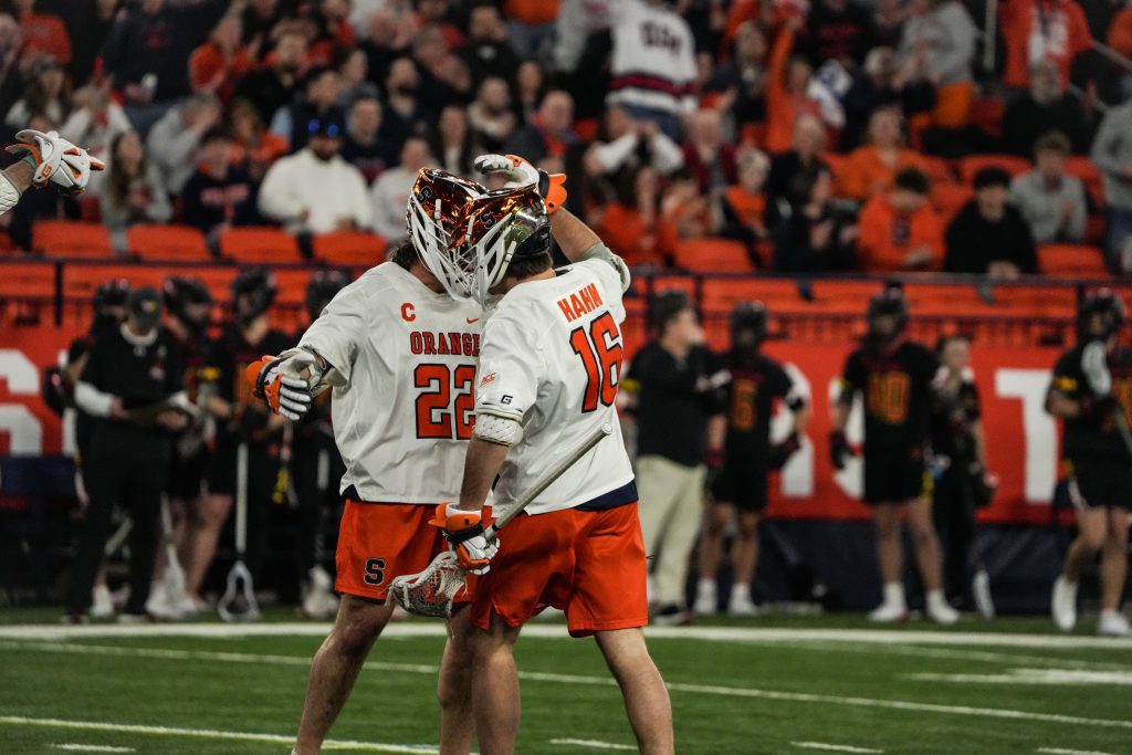Joey Spallina and Bogue Hahn celebrating after his goal late in the game 
